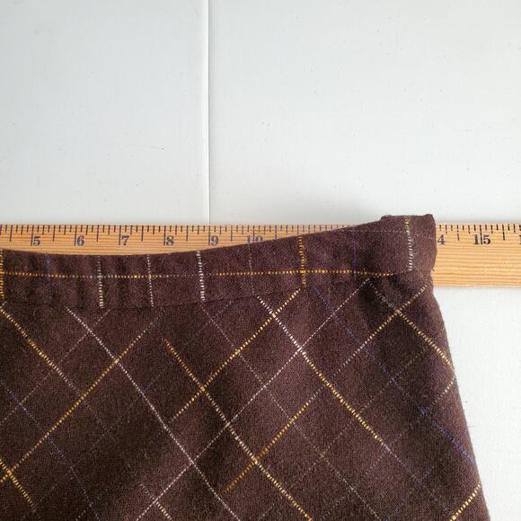 VTG Y2K Brown Wool Plaid Knee Skirt 6 Academia Rory Gilmore Preppy Prep School - Picture 10 of 14